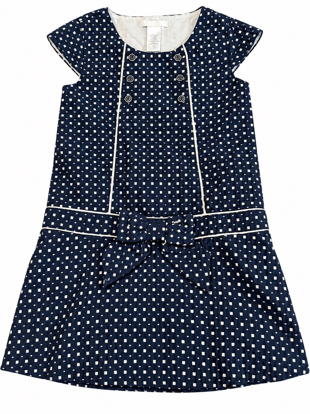 Janie and Jack Girls Navy Blue Bow Dress Size 5 White Geometric Print